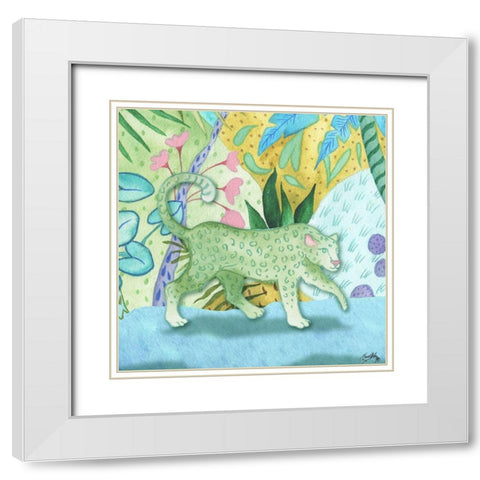 Playful Cheetah White Modern Wood Framed Art Print with Double Matting by Medley, Elizabeth