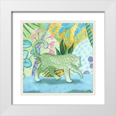 Playful Cheetah White Modern Wood Framed Art Print with Double Matting by Medley, Elizabeth