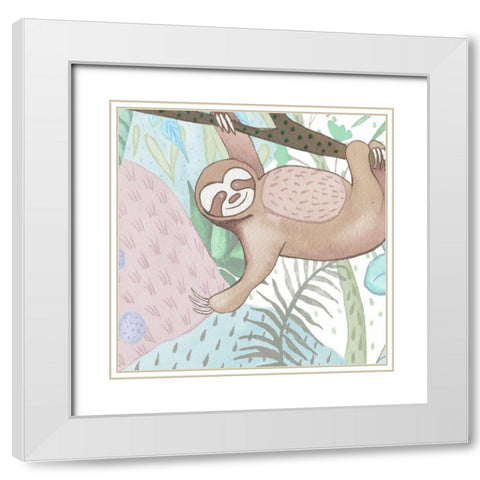 Swinging Sloth White Modern Wood Framed Art Print with Double Matting by Medley, Elizabeth