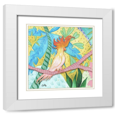 Playful Parrot White Modern Wood Framed Art Print with Double Matting by Medley, Elizabeth