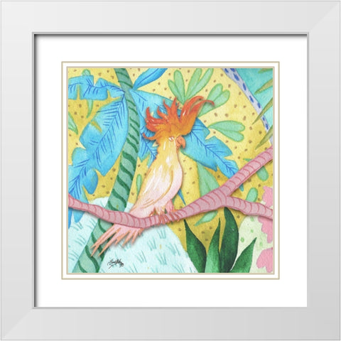 Playful Parrot White Modern Wood Framed Art Print with Double Matting by Medley, Elizabeth