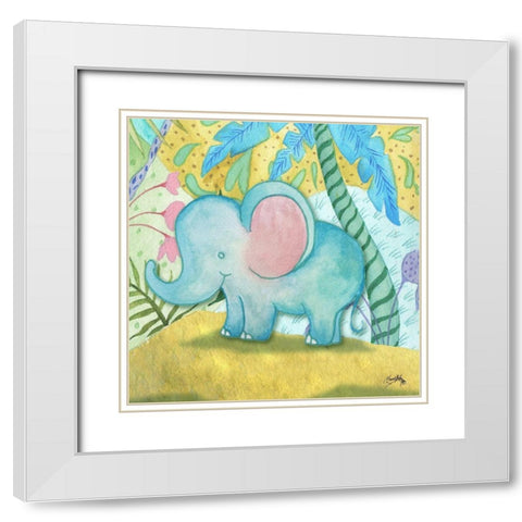 Playful Elephant White Modern Wood Framed Art Print with Double Matting by Medley, Elizabeth