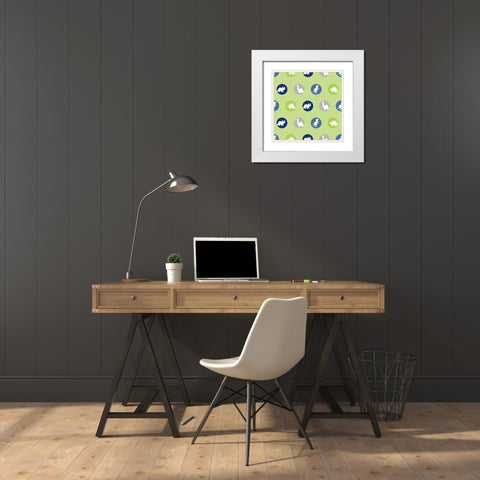 Dino Circle Pattern White Modern Wood Framed Art Print with Double Matting by Quach, Anna
