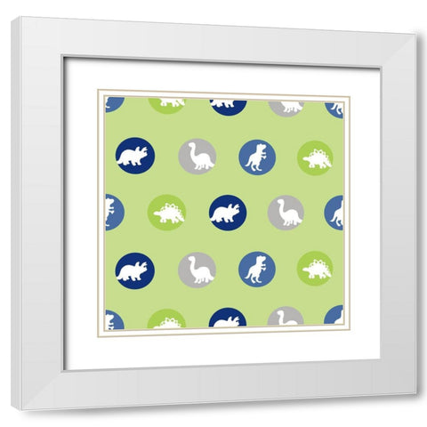 Dino Circle Pattern White Modern Wood Framed Art Print with Double Matting by Quach, Anna