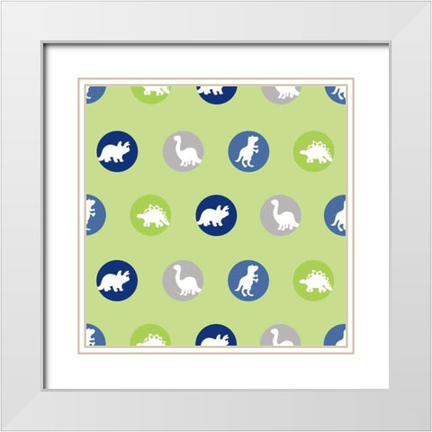 Dino Circle Pattern White Modern Wood Framed Art Print with Double Matting by Quach, Anna