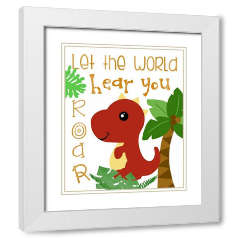 Dino Party II White Modern Wood Framed Art Print with Double Matting by Quach, Anna