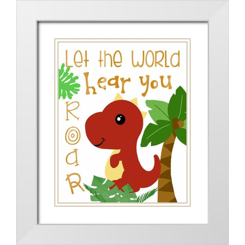 Dino Party II White Modern Wood Framed Art Print with Double Matting by Quach, Anna