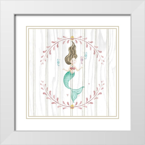 Mermaid on Wood I White Modern Wood Framed Art Print with Double Matting by Metz, Andi