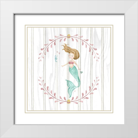 Mermaid on Wood II White Modern Wood Framed Art Print with Double Matting by Metz, Andi