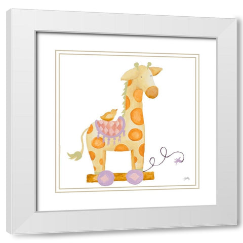 Whimsical Giraffe White Modern Wood Framed Art Print with Double Matting by Medley, Elizabeth