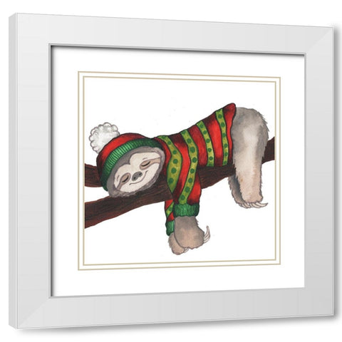 Christmas Sloth III White Modern Wood Framed Art Print with Double Matting by Medley, Elizabeth
