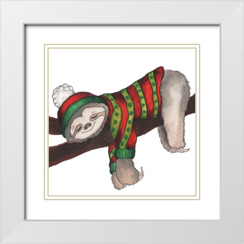 Christmas Sloth III White Modern Wood Framed Art Print with Double Matting by Medley, Elizabeth