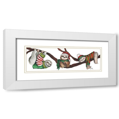 Christmas Sloths White Modern Wood Framed Art Print with Double Matting by Medley, Elizabeth