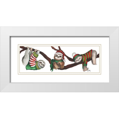 Christmas Sloths White Modern Wood Framed Art Print with Double Matting by Medley, Elizabeth