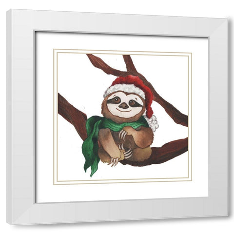 Christmas Sloth I White Modern Wood Framed Art Print with Double Matting by Medley, Elizabeth