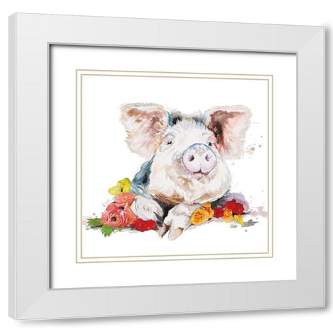 Happy Little Pig White Modern Wood Framed Art Print with Double Matting by Pinto, Patricia