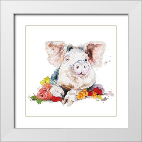 Happy Little Pig White Modern Wood Framed Art Print with Double Matting by Pinto, Patricia