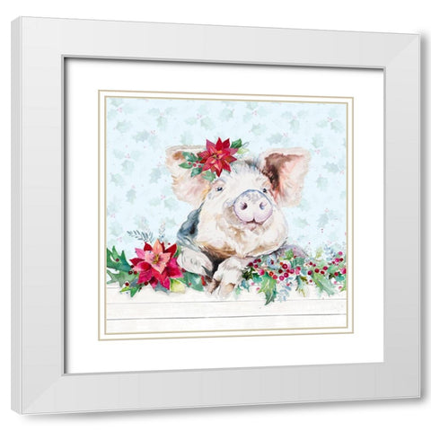 Holiday Little Piggy White Modern Wood Framed Art Print with Double Matting by Pinto, Patricia