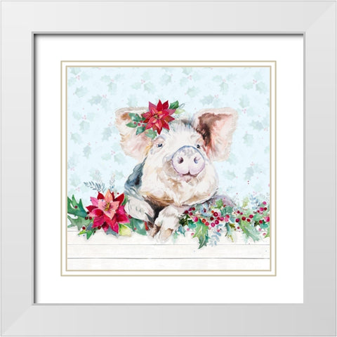 Holiday Little Piggy White Modern Wood Framed Art Print with Double Matting by Pinto, Patricia