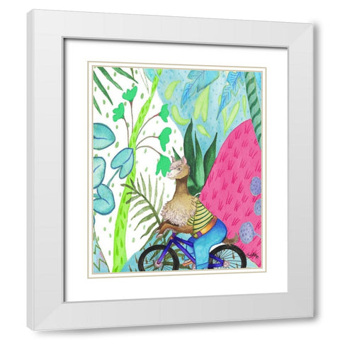 What A Wild Llama Ride White Modern Wood Framed Art Print with Double Matting by Medley, Elizabeth