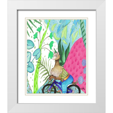 What A Wild Llama Ride White Modern Wood Framed Art Print with Double Matting by Medley, Elizabeth