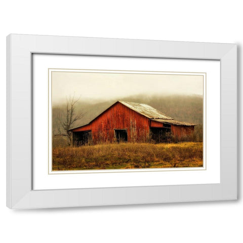 Skylight Barn in the Fog White Modern Wood Framed Art Print with Double Matting by Amos, Andy