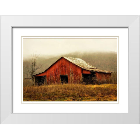 Skylight Barn in the Fog White Modern Wood Framed Art Print with Double Matting by Amos, Andy