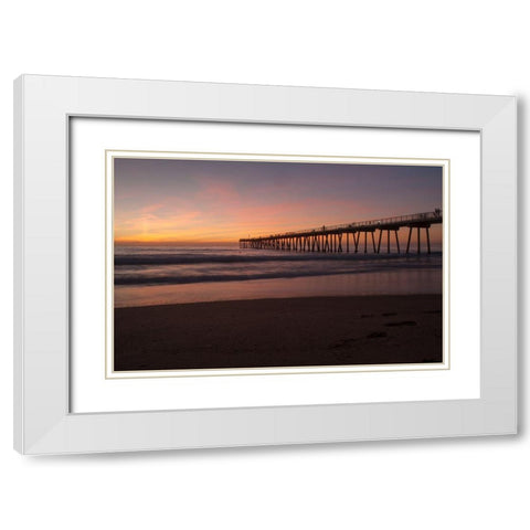 Sunset Pacific Pier I White Modern Wood Framed Art Print with Double Matting by Bill Carson Photography