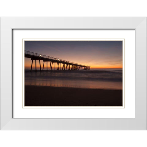 Sunset Pacific Pier II White Modern Wood Framed Art Print with Double Matting by Bill Carson Photography