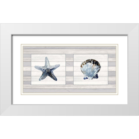 Starfish And Shell Duo White Modern Wood Framed Art Print with Double Matting by Loreth, Lanie