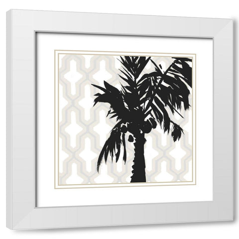 Black Palm On Pattern White Modern Wood Framed Art Print with Double Matting by Loreth, Lanie
