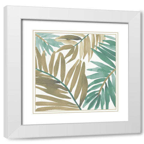 Teal Palm Design Square I White Modern Wood Framed Art Print with Double Matting by Loreth, Lanie