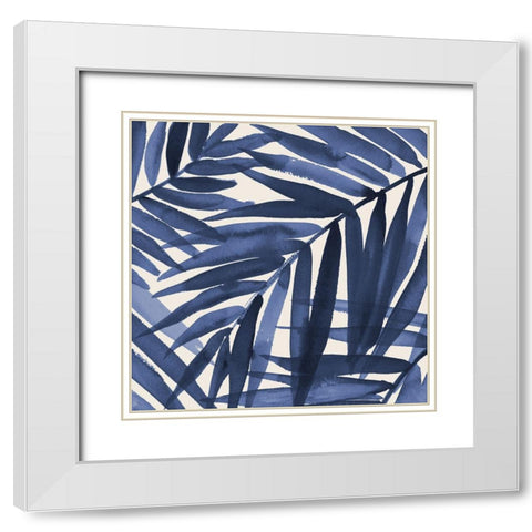 Navy Palm Design II White Modern Wood Framed Art Print with Double Matting by Loreth, Lanie