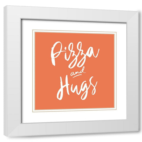 Pizza And Hugs White Modern Wood Framed Art Print with Double Matting by SD Graphics Studio