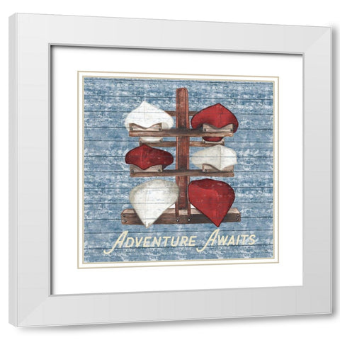 Adventure Awaits Canoes White Modern Wood Framed Art Print with Double Matting by Medley, Elizabeth