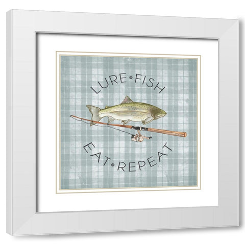 Lure Fish Eat Repeat White Modern Wood Framed Art Print with Double Matting by Medley, Elizabeth