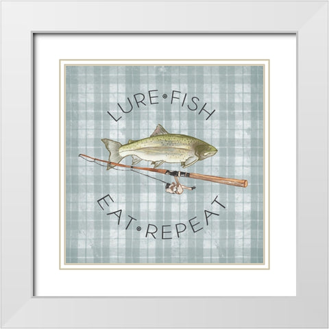 Lure Fish Eat Repeat White Modern Wood Framed Art Print with Double Matting by Medley, Elizabeth