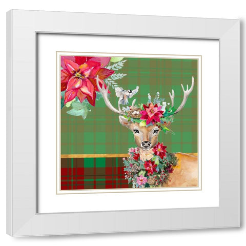 Holiday Reindeer on Plaid II White Modern Wood Framed Art Print with Double Matting by Pinto, Patricia