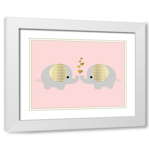 Baby Ele Love White Modern Wood Framed Art Print with Double Matting by Quach, Anna