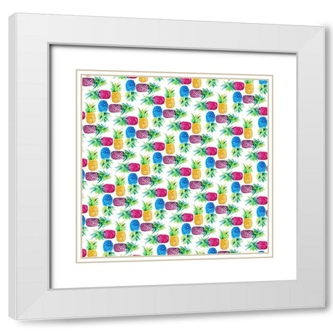 Pineapple Party Pattern White Modern Wood Framed Art Print with Double Matting by Loreth, Lanie