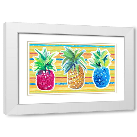Vibrant Pineapple Trio White Modern Wood Framed Art Print with Double Matting by Loreth, Lanie