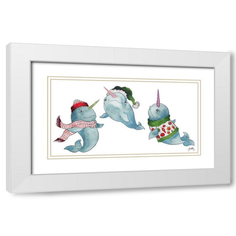 Christmas Narwhals White Modern Wood Framed Art Print with Double Matting by Medley, Elizabeth