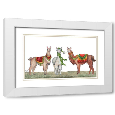 Christmas Llamas White Modern Wood Framed Art Print with Double Matting by Medley, Elizabeth