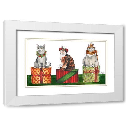 Christmas Cats White Modern Wood Framed Art Print with Double Matting by Medley, Elizabeth