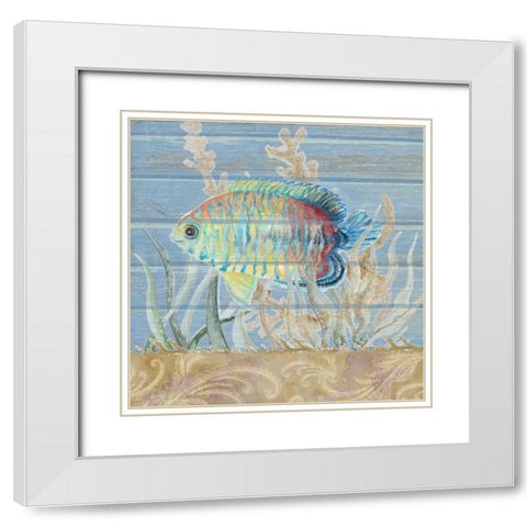 Ocean Floor Blue Square II White Modern Wood Framed Art Print with Double Matting by Gaynor, Janice