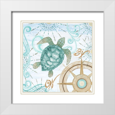 Teal Coastal Collection II White Modern Wood Framed Art Print with Double Matting by Gaynor, Janice