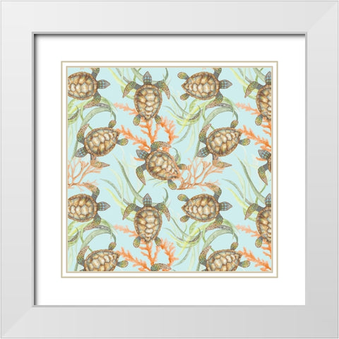 Swimming Turtle Pattern White Modern Wood Framed Art Print with Double Matting by Gaynor, Janice