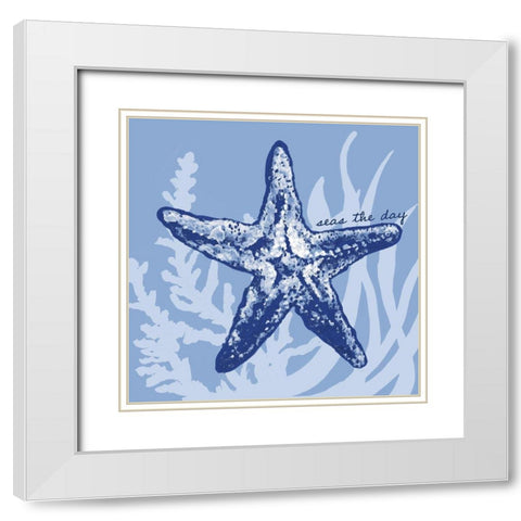 Blue on Blue Starfish White Modern Wood Framed Art Print with Double Matting by Gaynor, Janice