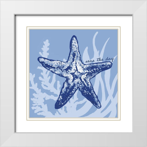 Blue on Blue Starfish White Modern Wood Framed Art Print with Double Matting by Gaynor, Janice