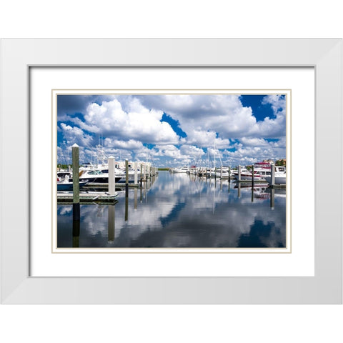 Boat Pier White Modern Wood Framed Art Print with Double Matting by Bill Carson Photography